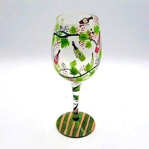 LOLITA Hand Painted Wine Glass "Wine Tour" Wine Bottles Vineyard Grapes